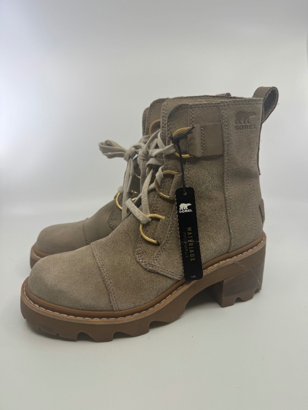 Sorel Women's Joan Now Lace Waterproof Suede Combat Boots Taupe (Size 7)